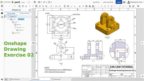 The 2D views in the mechanical drawings are outputs of the 3D models. . Drawing onshape
